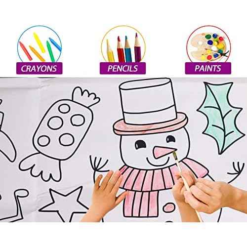 Wiooffen 47¡¯¡¯x 82¡¯¡¯ Christmas Giant Coloring Tablecloth Posters Activity for Kids, Xmas Huge Holiday Color-in Paper Poster Table Cover Arts and Crafts for Kids Preschool Kindergarten Classroom