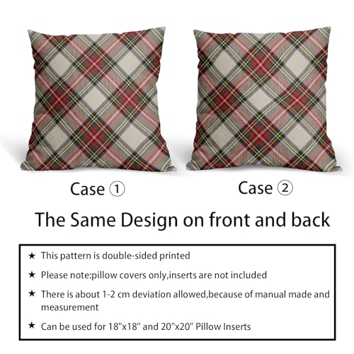 Aytipun 18x18 Inch Christmas Plaid Pillow Covers Set of 2 - Red Green Blue Buffalo Check Farmhouse Holiday Decor, Beige Variation