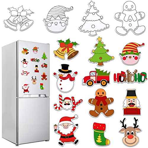 Oudain 36 Pcs DIY Christmas Refrigerator Magnets - Color Your Own Fridge Magnets - Holiday & Xmas Party Favors
