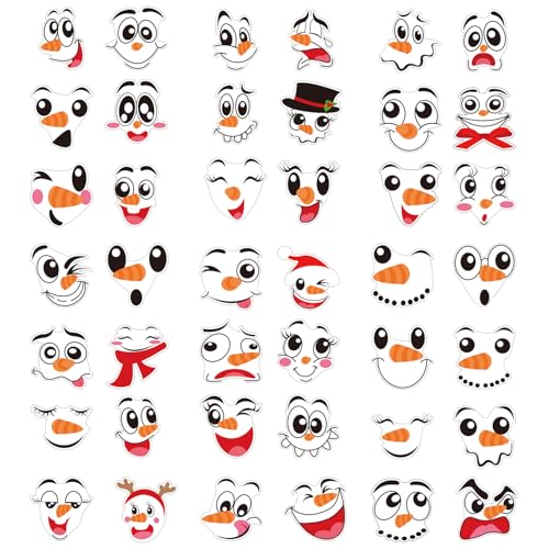 LOMIMOS Snowman Faces Stickers,42 Pcs Cute Snowman Face Decals Christmas Vinyl Glass Window Sticker Art Wall Decor for Fridge Wall Door Party Supplies Home Decoration