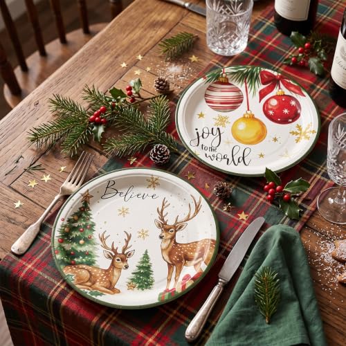 Moinchore 100 Pcs Christmas Paper Plates 9 Inch - Classic Variety Pack