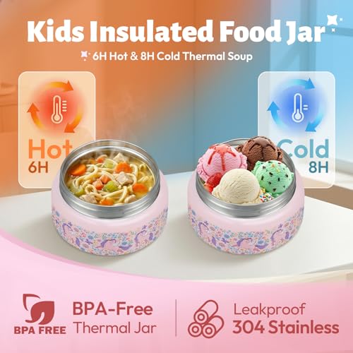 Itslife Pink Kids Bento Lunch Box Set with Insulated Thermos & Water Bottle