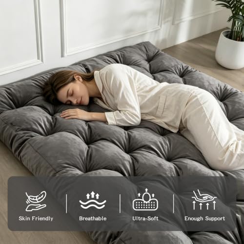 Japanese Floor Mattress Twin Size Foldable Futon Mattress Grey - Portable Tatami Pad for Camping & Guest Room