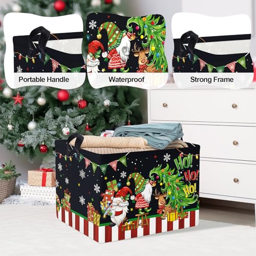 Clastyle Christmas Gnome Baby Laundry Hamper Snowflake Kid Storage Basket Boy Girl Gift Toy Box Collapsible Clothes Organizer Nursery Bin for Bedroom,Black,40*30*30 cm