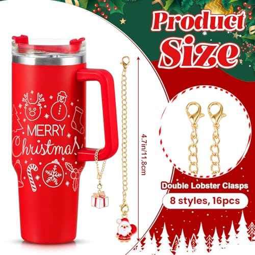 8 Set Tumbler Charms Christmas Themed Cup Charms Accessories Wreath Bells Santa Christmas Tree Candy Bar Handle Charm for Mugs Cup Compatible with 20 30 40 oz Tumblers
