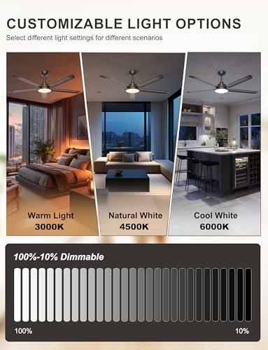 60-Inch Black Industrial Ceiling Fan with Light, Remote & App Control