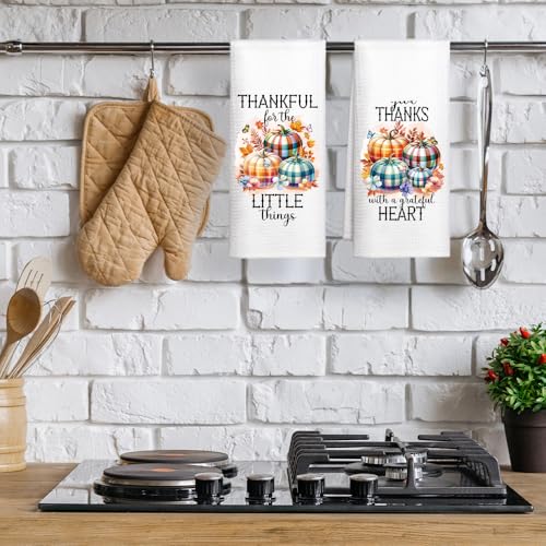 WUUCKOO 2pcs Thankful for The Little Things Kitchen Towels White14 Thanksgiving Decor
