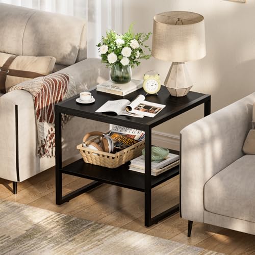 Homieasy Black Square End Table - 20 Inch Mini Fridge & Sofa Side Stand