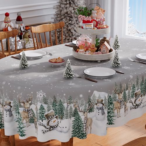 Christmas Tablecloth Oval 60x84 Inch Winter New Year Home Party Decor