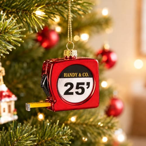 Glass Tape Measure Ornament - Holiday Handyman Decor, 3.5 inch Christmas Tree Decoration