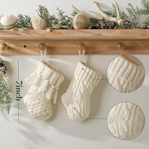 Farmhouse Knitted Christmas Stockings 7 Inch White Beige Brown 12 Pack