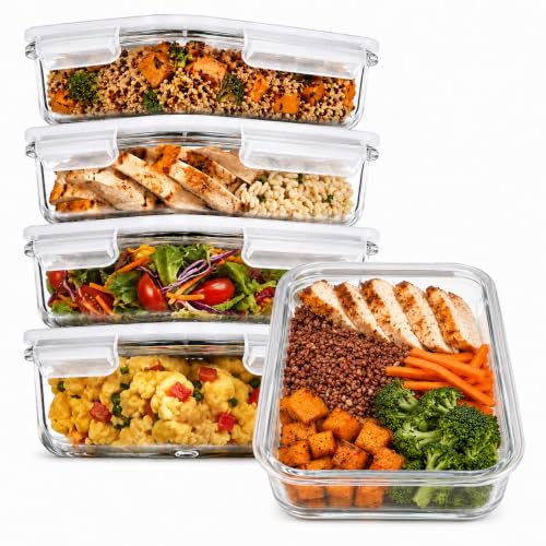 PrepNaturals 5 Pack 30oz Glass Meal Prep Containers - 1 Compartment Variation
