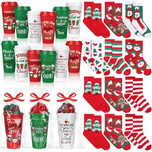 Pickmesh Classic 24-Pair Christmas Sock Gift Set with Holiday Coffee Cups