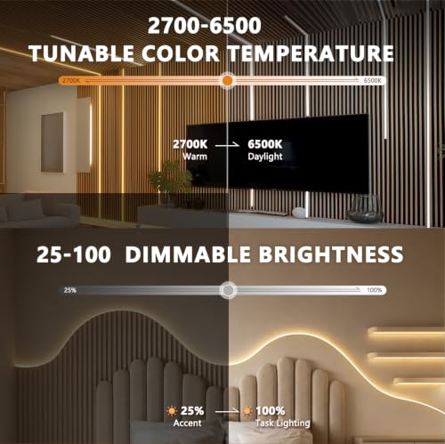 Smart Control Silicone LED Strip Lights 16.4ft for Recessed Wood Slat Walls
