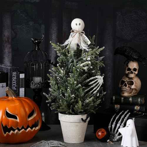 Halloween Ghost Miniature Tree Topper Spooky Halloween Tree Ornaments 5.5 Inches Mini Christmas Treetops Ornaments for Home Party Supplies(Gauze Ghost)