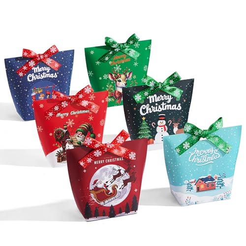 24PCS Christmas Treat Boxes with Ribbons - Festive Holiday Gift Packaging
