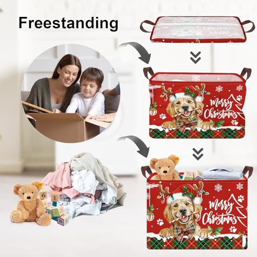 Clastyle Christmas Pet Baby Laundry Hamper Snowflake Kid Storage Basket Boy Girl Gift Toy Box Collapsible Clothes Organizer Nursery Bin for Bedroom,Puppy,40*30*30 cm