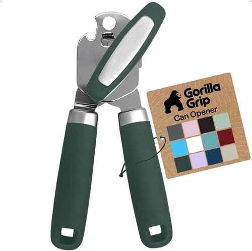 GORILLA GRIP Heavy Duty Manual Can Opener - Stainless Steel, Comfortable Handle, Hunter Green