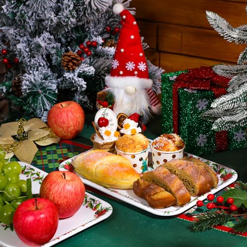Zubebe Christmas Flower Serving Platter Set 13x10 Inch Plastic Holiday Tray