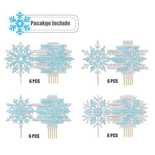 24PCS Glitter Snowflake Cupcake Toppers for Christmas & Winter Parties