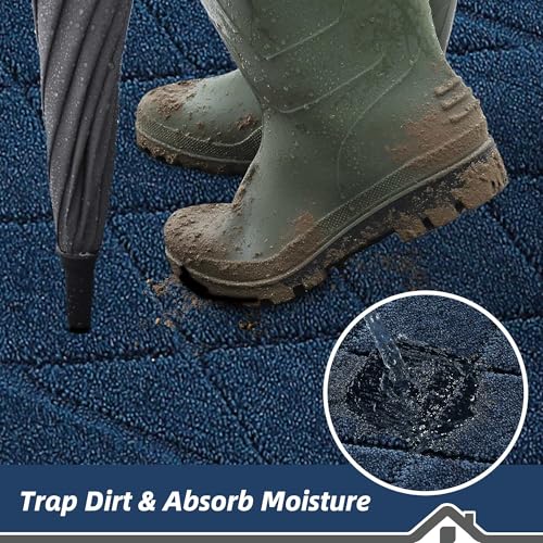 BEQHAUSE Dirt Trapper Door Mat 48x72 Inches Non-Slip Navy Blue Entry Rug