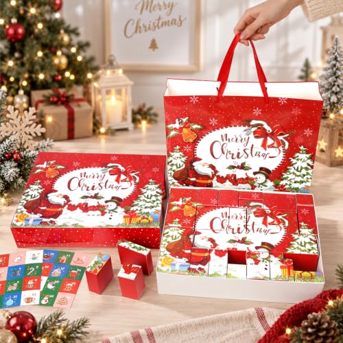 Red 24-Grid Fillable Advent Calendar Box Set with Gift Bag