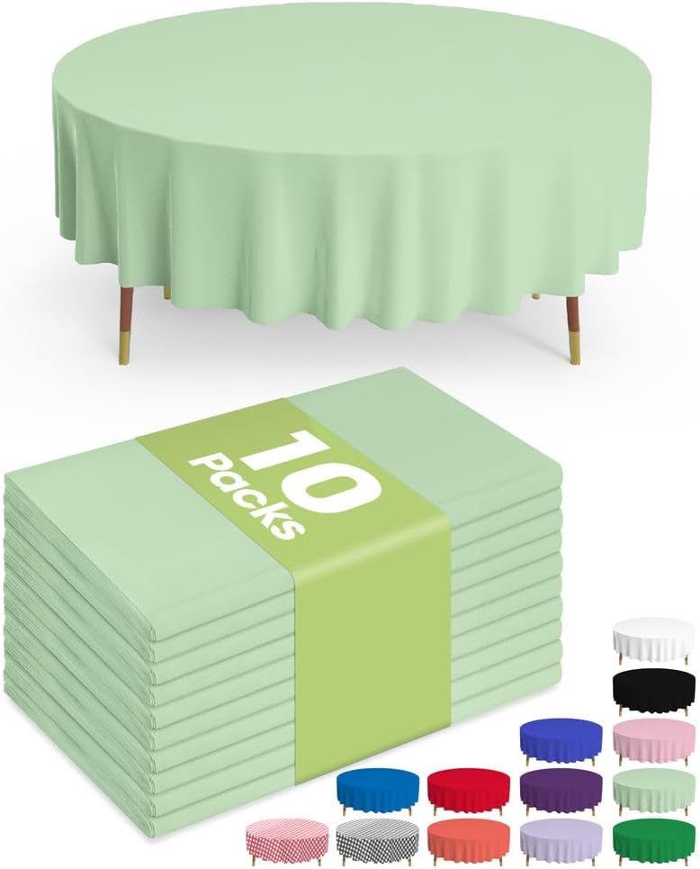 Pureegg Disposable 84'' Round Table Cloths - 10 Pack, Leakproof & Sturdy, Sage Green for Easter Parties