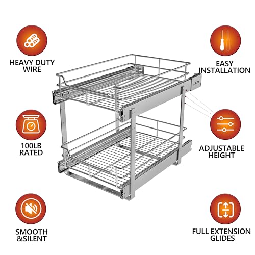 JOWBOOW 2-Tier Cabinet Pull Out Shelves, 11" W x 22" D, Chrome