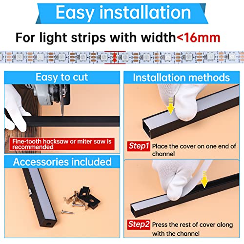 LED Channel White Cover 2M 6.6ft Black Aluminum Diffuser for Waterproof Strips - Variation of THIS listing