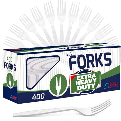 Heavy Duty Disposable Plastic Forks - 6-Inch Bulk Cutlery for Catering & Events - White, Engraved Handle