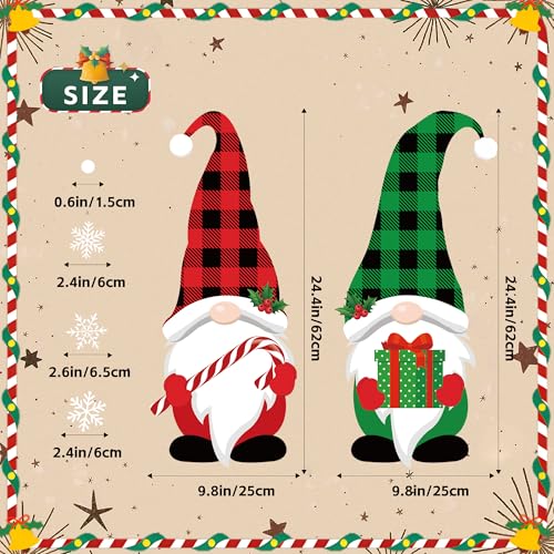 2 Sheets Christmas Window Clings Extra Large Gnome Window Decals Red Green Buffalo Plaid Gnome Windows Stickers Double Sided Christmas Snowflake Windows Clings for Xmas Holiday Home Office Glass Decor
