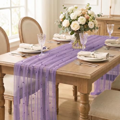 28" x 120" Purple Pearl Gauze Table Runner - Home Decor, Durable Polyester