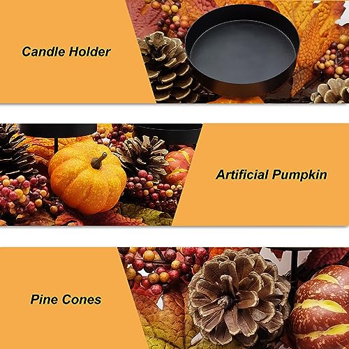 Fall Centerpiece Table Decorations with Artificial Pumpkins and Autumn Leaves - Pumpkin Variation, 27.5"