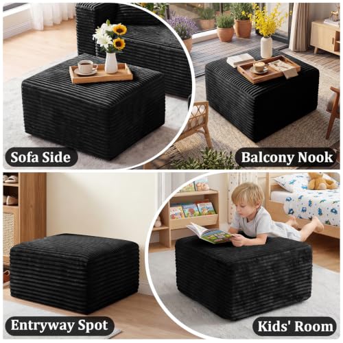 Black Boneless Ottoman Cloud Foot Rest - Modular Sectional Couch Ottoman