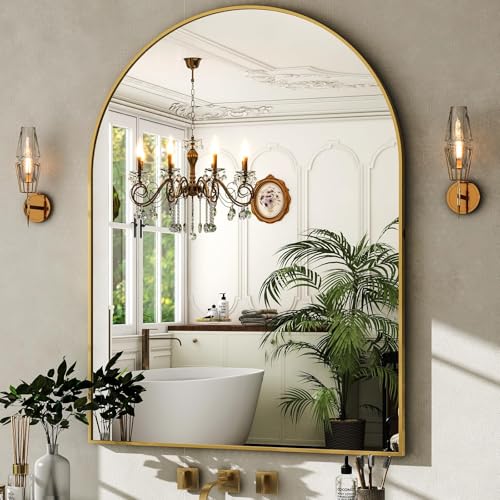 Gold Arched Wall Mirror 30x40 Inches - Elegant Bathroom Vanity Mirror - Variation: Gold-1pcs