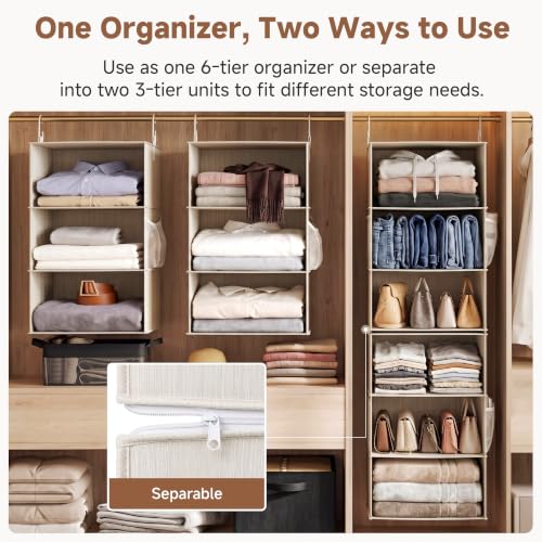 StorageWorks 6-Shelf Hanging Closet Organizer Ivory & White 13"D x 15"W x 47¼"H