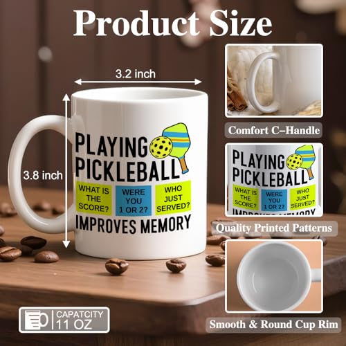 Funny Playing Pickleball Memory 11oz Ceramic Mug – Green/Blue/Yellow Gift