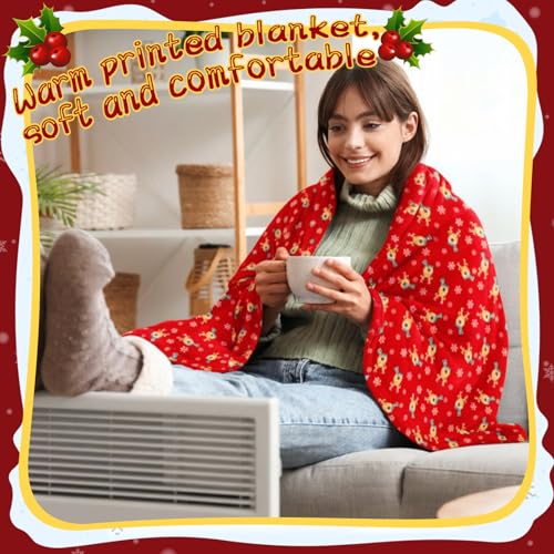 Mindsoft 12 Pack Fleece Christmas Throw Blankets - Cute Reindeer Holiday Decor