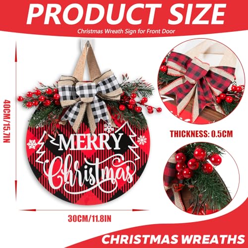 UIONML Christmas Door Sign-D 12 Inch Merry Christmas Welcome Hanging Wreath Decor with Bow Rustic Farmhouse Holiday Sign