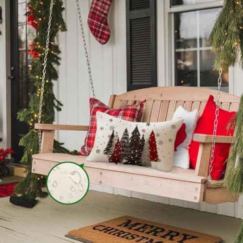 RABUSOFA Christmas Pillow Cover 12x20 Inch Indoor Outdoor Waterproof Merry Christmas Tree Stars Snowflake Decoration Holiday Winter Holiday Pillow Case for Couch Decor Gray and Red