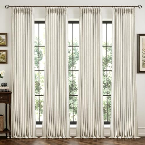 MIULEE Natural Linen Blackout Curtains 40x90 Inches Pack of 4 - Pinch Pleated Dual-Layer Window Drapes