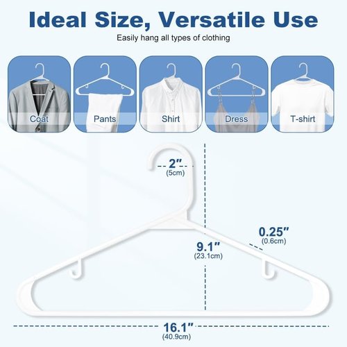 HOUSE DAY White Plastic Hangers - 16 Pack Non-Slip Space-Saving Clothes Hangers for Closet