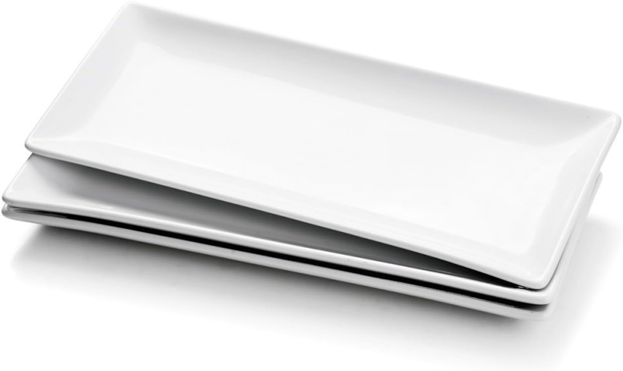 Miicol Porcelain Serving Platters - Set of 3 Large 14-Inch White Ceramic Trays for Parties & Buffets