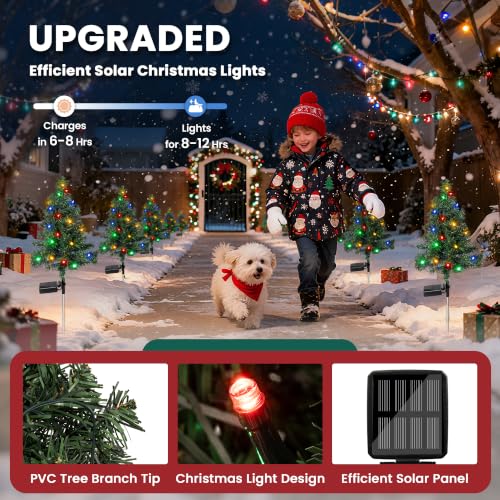 TISEJOY 4-Pack Christmas Tree Solar Lights Outdoor, Waterproof Navidad Decorations with Multi-Mode