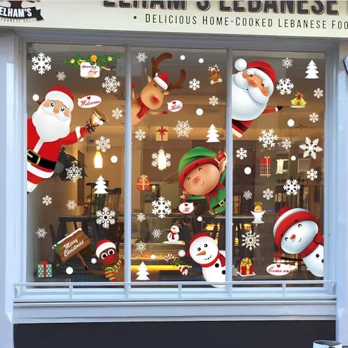 94pcs Christmas Window Clings ? Snowflake Santa Reindeer Party Decals, Holiday Decorations for Home, Indoor Outdoor Window Decor, Removable Festive Stickers