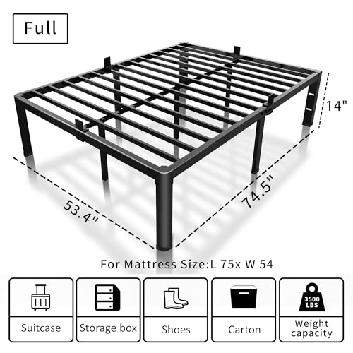 ROIL 14 Inch Full Bed Frame with Rounded Corners & 3500 lbs Support, Under Bed Storage