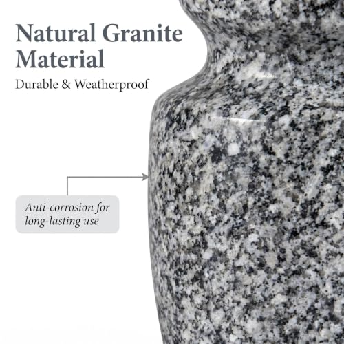 Afvarir Gray Granite Cemetery Vase for Grave - 4.3" W x 9.8" H, Heavy & Weatherproof Memorial Flower Holder, Variation 2