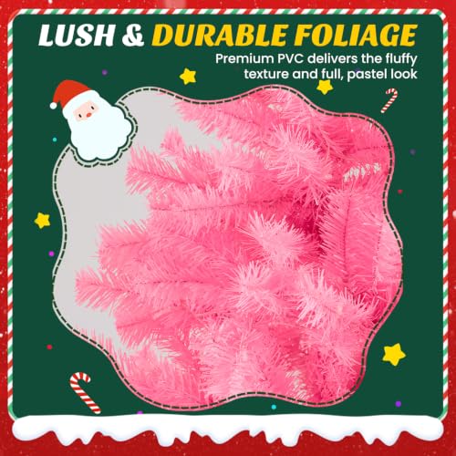 DUMOS 6 Ft Pink Pre-lit Christmas Tree - 250 LED, 8 Modes, 700 Tips