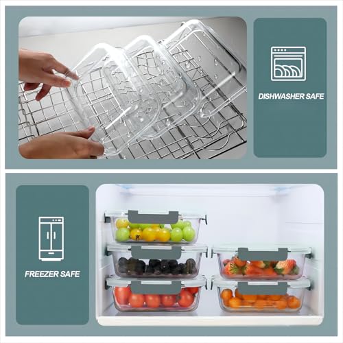 KOMUEE Gray 2-Compartment Glass Meal Prep Containers 30 oz 5 Pack