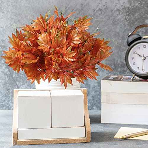 Sggvecsy Artificial Fall Maple Leaves Branches Autumn Fake Shrubs Silk Maple Leaf Bushes Autumn Faux Plants Fall Leaves Stem for Indoor Outdoor Home Table Centerpieces Thanksgiving Decoration, 4 Pcs